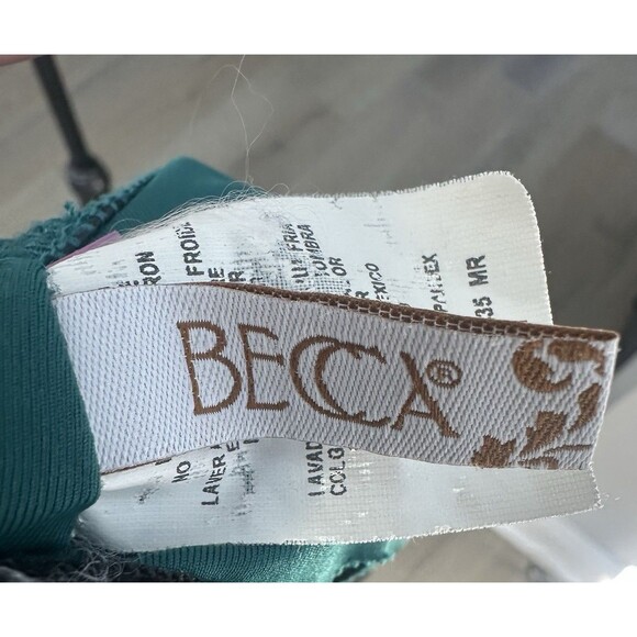 Becca Teal One Piece Swimsuit M Deep V Ruffle Front & Open Back Adjustable Tie - Picture 6 of 7